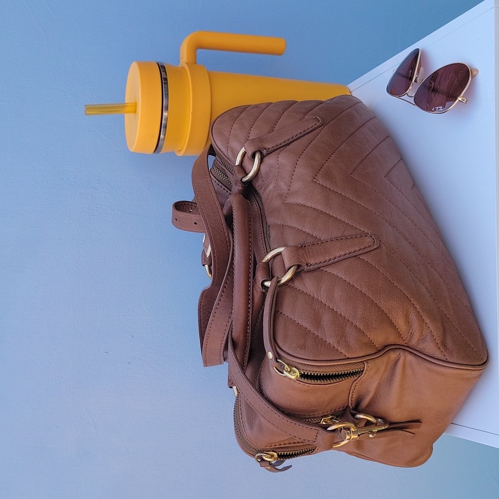 J.Crew Rhapsody New Tan Leather , quilted chevron Satchel/crossbody Bag  🥰